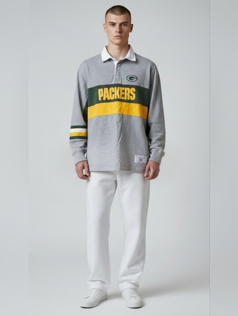 NFL Tommy Hilfiger Packers Rugby Top Green Yellow #LS10 - Picture 3 of 16
